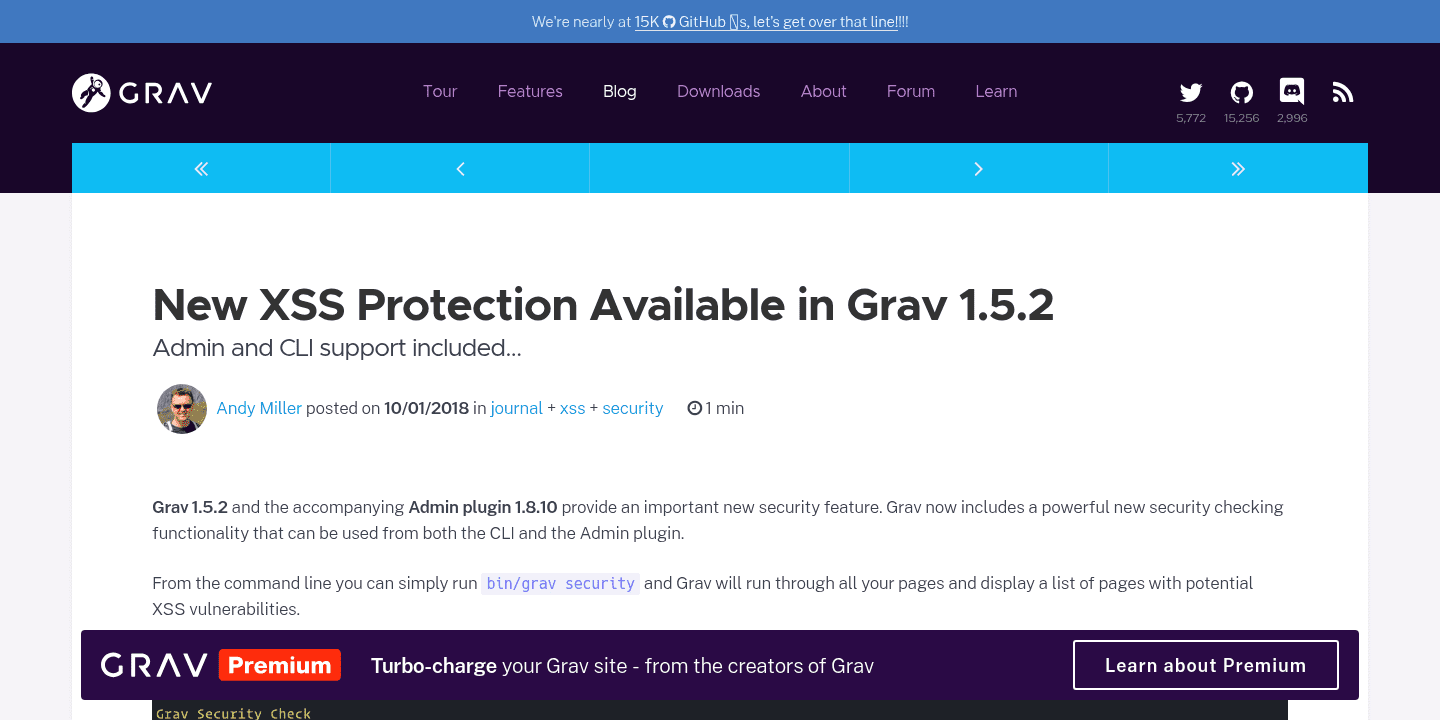 New XSS Protection Available in Grav 1.5.2 Grav CMS