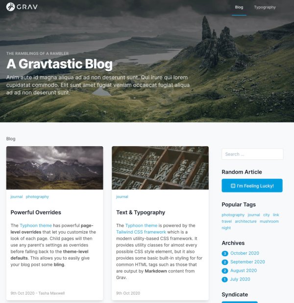 Blog homepage example in light theme