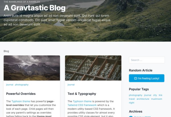 Blog homepage example in light theme