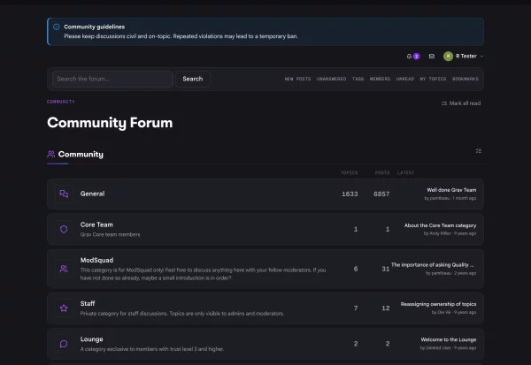 Forum index with sections, categories and announcements