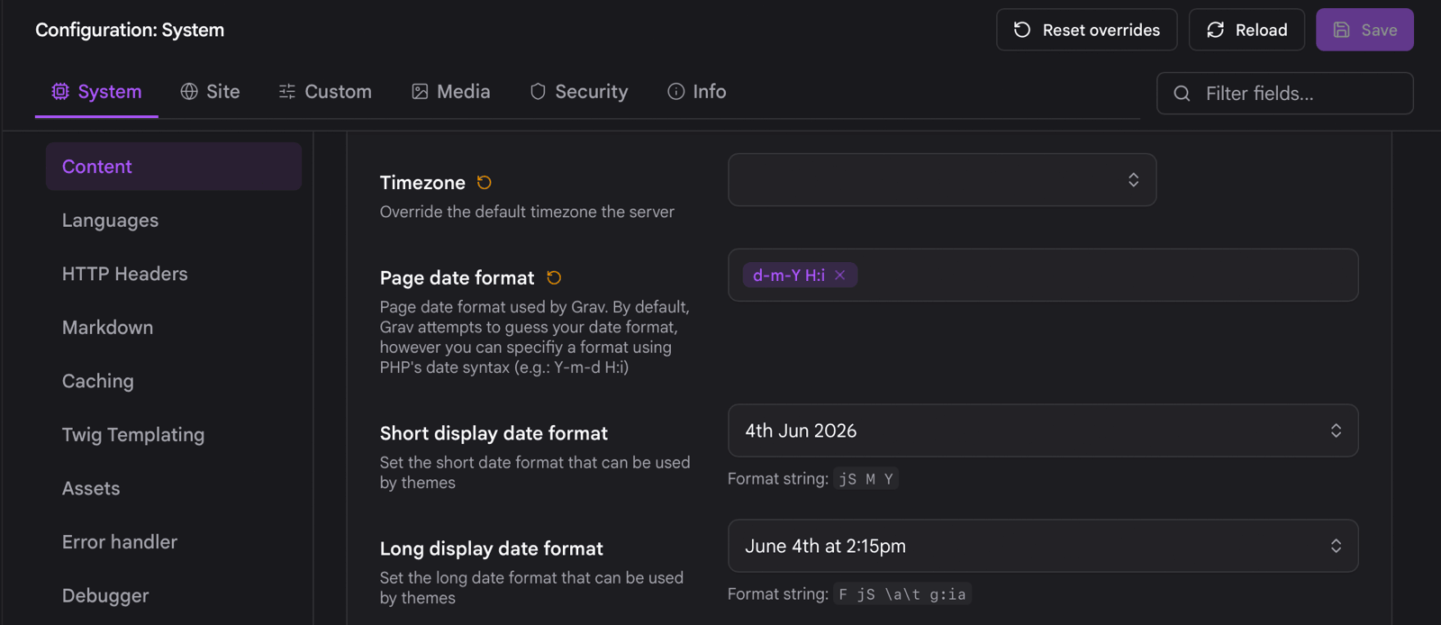 A field overriding its default, with the one-click revert icon
