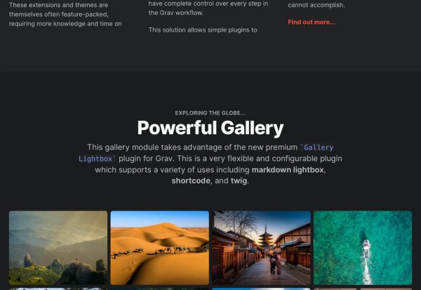 Some content in the one-page example in dark theme