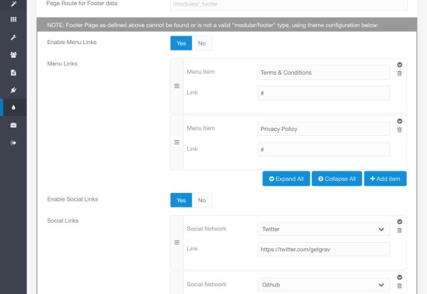 The Footer tab of the Typhoon theme configuration
