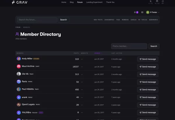 Member directory with ranks and badges