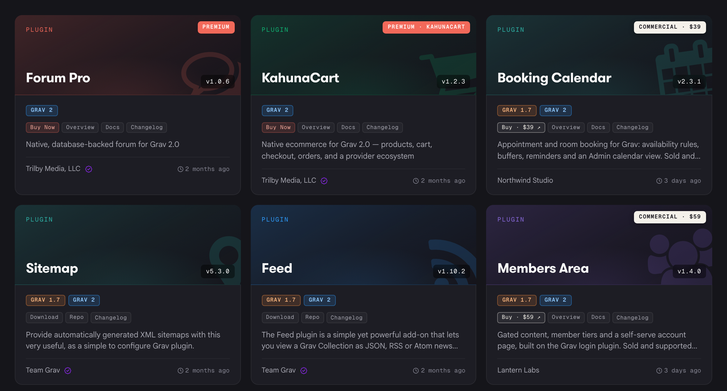 Plugin listing with Premium and Commercial packages