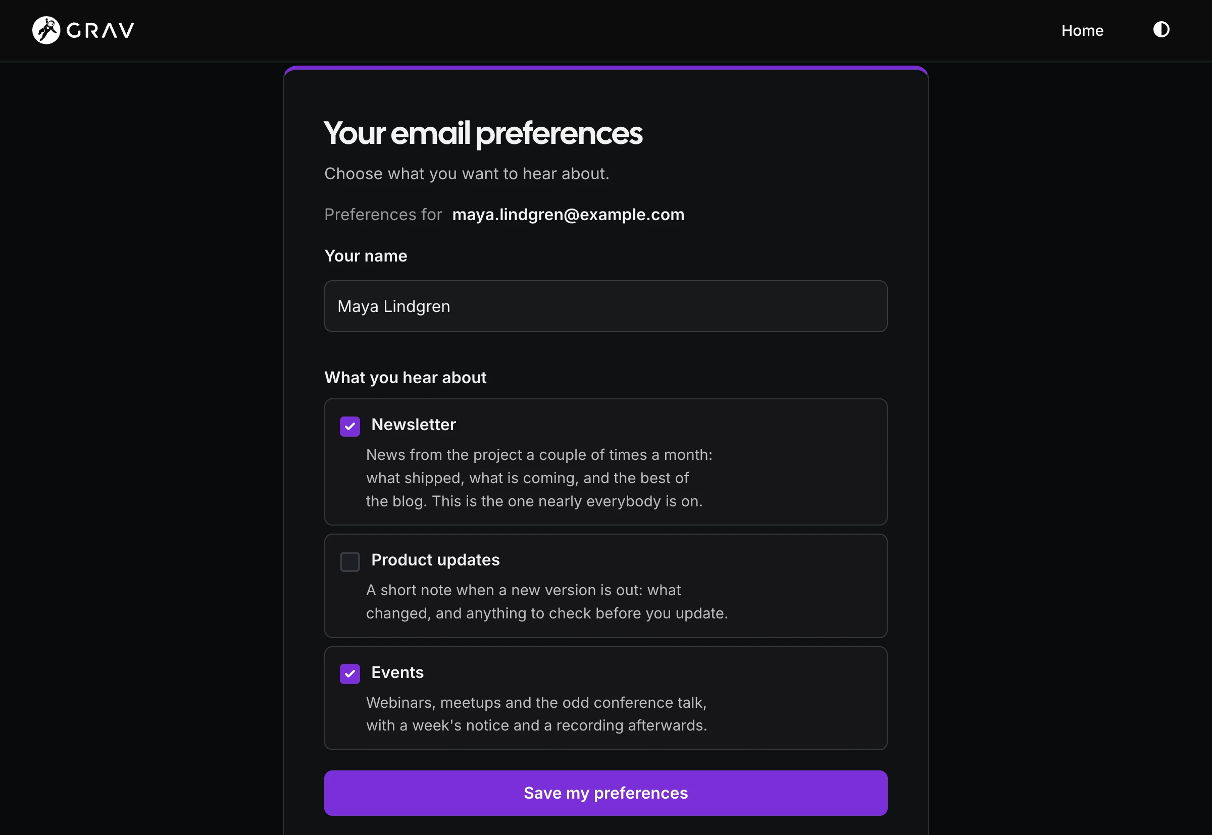 The preference center, where subscribers pick their own lists