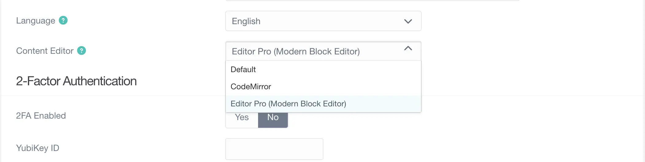 Profile editor selection