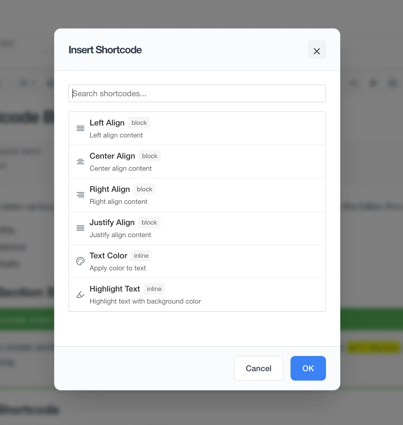 Shortcode Modal