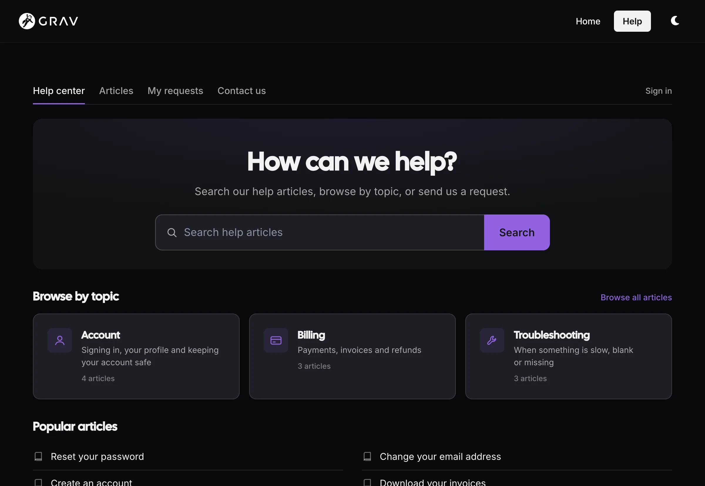 A help center on your own site